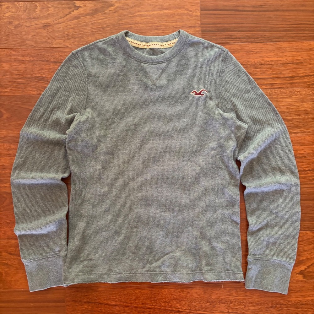 Hollister Waffle Knit Thermal Mens Small Gray Long Sleeve Shirt Y2K 2000s